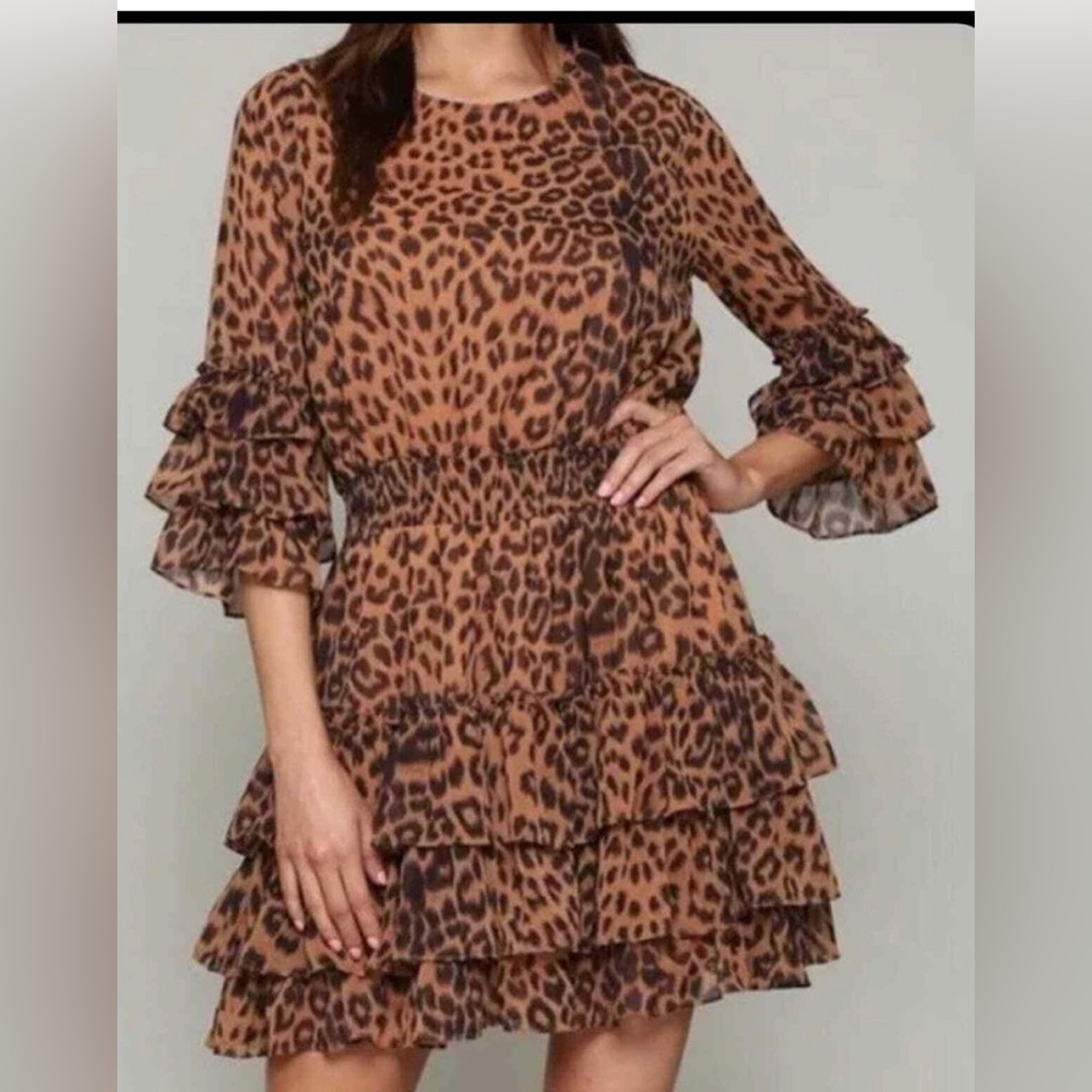 NWOT FATE Leopard Print Ruffle Dress Sz M